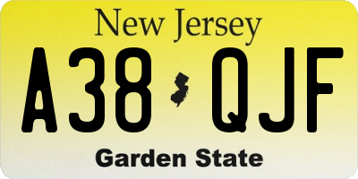 NJ license plate A38QJF