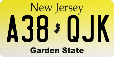 NJ license plate A38QJK