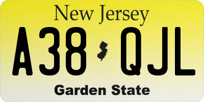 NJ license plate A38QJL