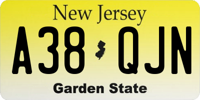 NJ license plate A38QJN