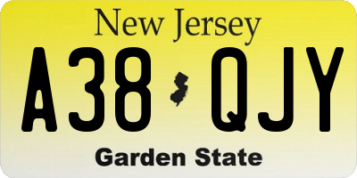 NJ license plate A38QJY