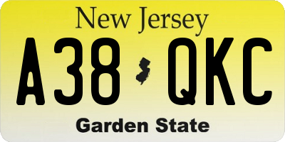 NJ license plate A38QKC