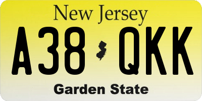 NJ license plate A38QKK