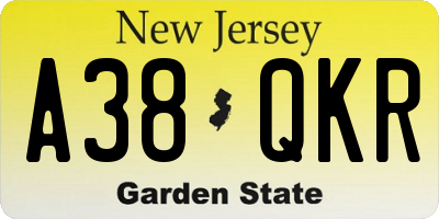 NJ license plate A38QKR