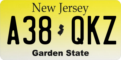 NJ license plate A38QKZ