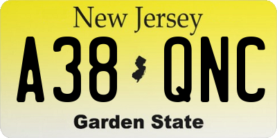 NJ license plate A38QNC