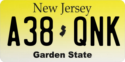 NJ license plate A38QNK
