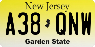 NJ license plate A38QNW