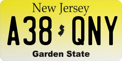 NJ license plate A38QNY