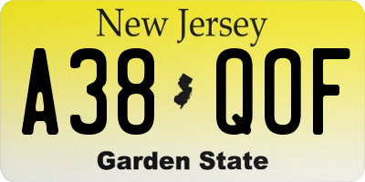 NJ license plate A38QOF