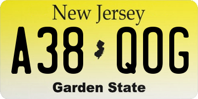 NJ license plate A38QOG