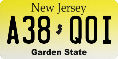 NJ license plate A38QOI