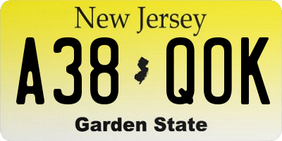 NJ license plate A38QOK
