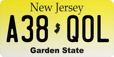 NJ license plate A38QOL