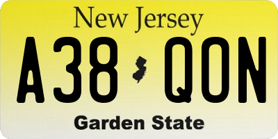 NJ license plate A38QON