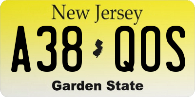NJ license plate A38QOS