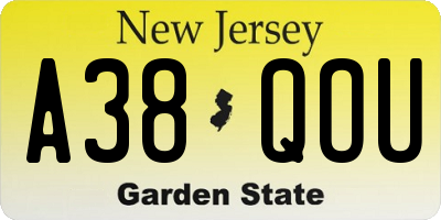 NJ license plate A38QOU