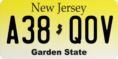NJ license plate A38QOV