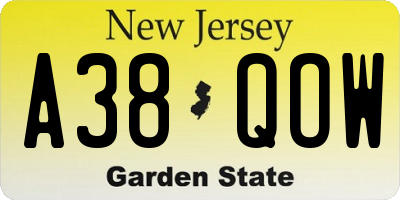 NJ license plate A38QOW