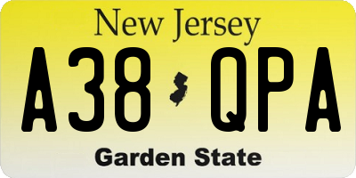 NJ license plate A38QPA