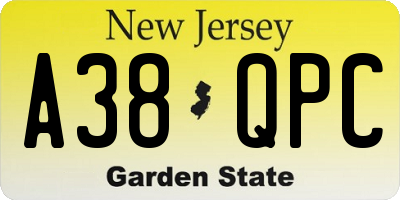 NJ license plate A38QPC