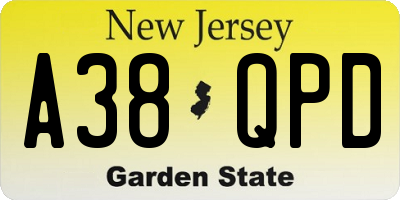 NJ license plate A38QPD