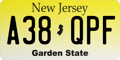 NJ license plate A38QPF