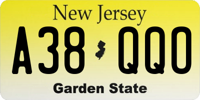 NJ license plate A38QQO