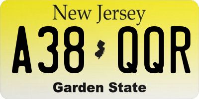 NJ license plate A38QQR