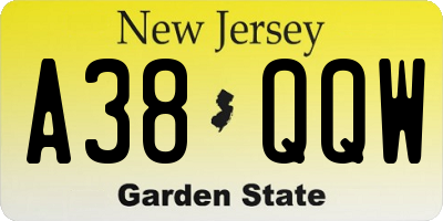 NJ license plate A38QQW