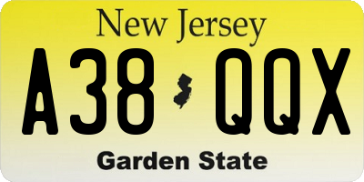 NJ license plate A38QQX