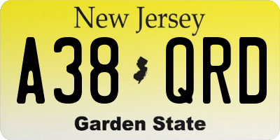 NJ license plate A38QRD