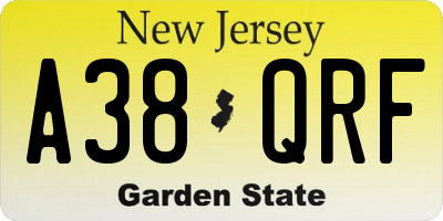 NJ license plate A38QRF