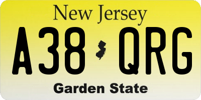 NJ license plate A38QRG