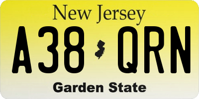 NJ license plate A38QRN