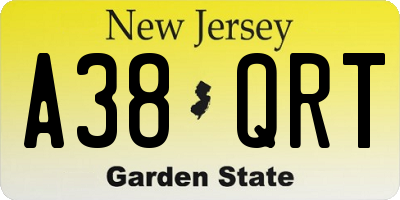 NJ license plate A38QRT