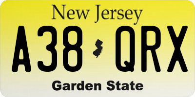 NJ license plate A38QRX