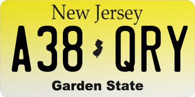 NJ license plate A38QRY