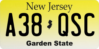 NJ license plate A38QSC