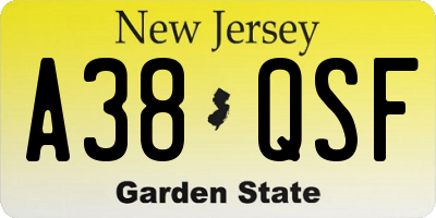 NJ license plate A38QSF