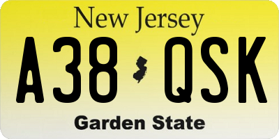 NJ license plate A38QSK