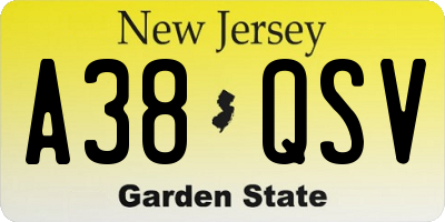 NJ license plate A38QSV
