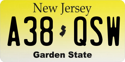 NJ license plate A38QSW
