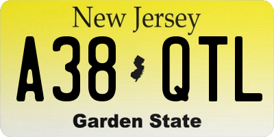 NJ license plate A38QTL
