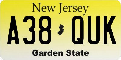 NJ license plate A38QUK