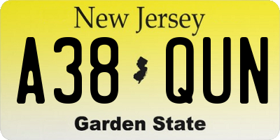 NJ license plate A38QUN