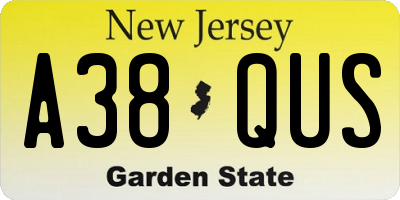NJ license plate A38QUS