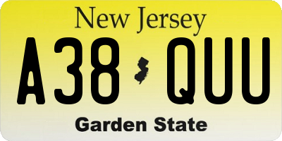 NJ license plate A38QUU