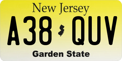 NJ license plate A38QUV