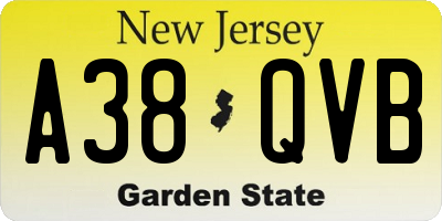 NJ license plate A38QVB